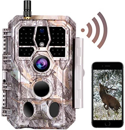 BlazeVideo Wildkamera WLAN mit App,Wildtierkamera Nachtsichtkamera Fotofalle 48MP 1296P Verbinden druch APP Bluetooth Antenne mit Nachtsicht Bewegungsmelder