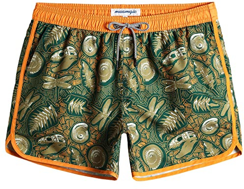 MaaMgic Herren Badeshorts Vintage Retro Boardshorts Schnelltrocknend Kurz Badehose Schwimmhose mit Mesh-Futter und Verstellbarem Tunnelzug, Fossil Gelb Grün, XXL