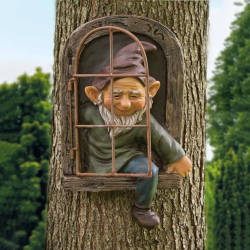 Zwerg Statue Baum Gesicht Außen Hof Kunst Outdoor Statue, 30,5 cm Elfe aus dem Fenster Baumdekoration und Hofdekorationen, skurrile Zwerge Gartenskulpturen & Statuen, Feenbaum Peeker Ornamente