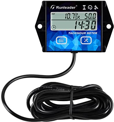 Runleader Digital LCD Tach/Hour Meter, recordatorio de mantenimiento, pantalla múltiple con retroiluminación para tractor de jardín, divisor de madera, generador de desbrozadora
