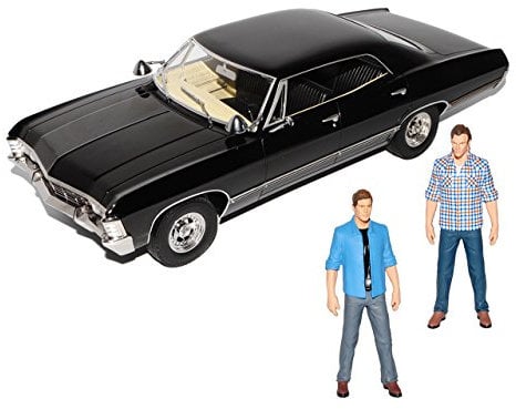 Chevrolet Impala Sport Sedan mit 2 Figuren 1967 Limousine Schwarz Supernatural 1965-1970 1/18 Greenlight Modell Auto mit individiuellem Wunschkennzeichen