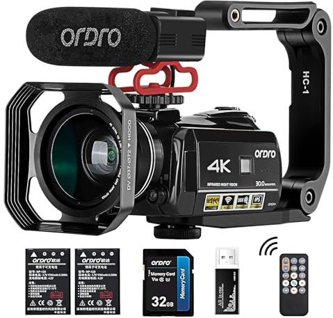 ORDRO AC3 4K Camcorder Vlogging Camera for YouTube HD Video Camera 1080P 60FPS IR Night Vision Wi-Fi Camera Recorder Digital Camcorders with Microphone Wide Angle Lens Handheld Stabilizer