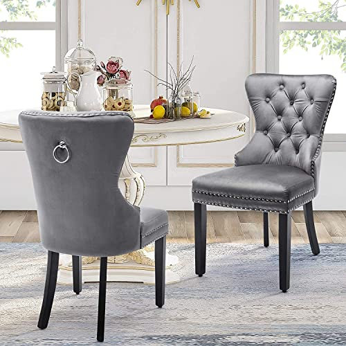 ARTETHYS Samt Esszimmerstühle 2er Set, Gepolstert Küchenstühle mit Eichenbeinen, Polsterstühle mit Armlehnen Rückenlehne für Esszimmer Wohnzimmer Küche, Tragkraft 150 kg, Grau