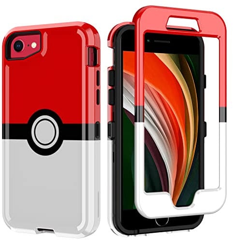 SupBox Anime Cartoon Kawaii Red&White Ball Pattern Heavy Duty Protection Case for iPhone SE 2nd Gen and iPhone 3rd Gen