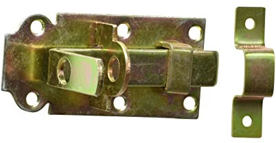 BRESKO Türriegel Schlossriegel Türschloßriegel Schubriegel Torriegel Riegel Türschloss verzinkt gelb galvanisiert Abschließbar (Gerade: 100x45 mm)