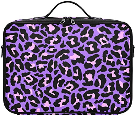 RPLIFE Trousse de maquillage portable multifonction avec double fermeture éclair Motif cœurs rouges 37,1 x 26,9 x 9,9 cm, Léopard violet fluo rose, one size
