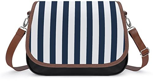 Wangsxing Umhängetasche Damen Blau-Weiß Gestreift Schultertasche Crossbody Tasche Leder Handytasche Geldbörsen Für Mädchen 31x22x11cm