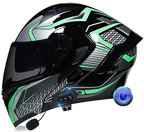 Integralhelm Motorrad Bluetooth Klappbarer Modularer Helm, Eingebauter Lautsprecher Headset Mikrofon Integrierter Helm mit Doppelvisier, ECE Geprüft, Motorradhelm Herren Damen