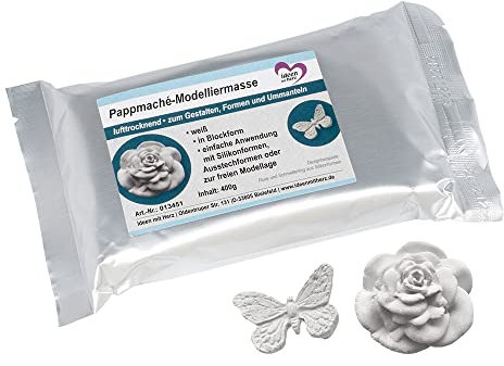 Ideen mit Herz Pappmaché-Modelliermasse | lufttrocknende Modelliermasse | weiß | in Blockform | 400g