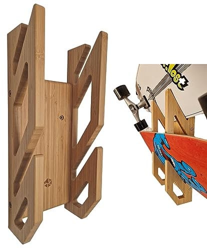 Enhanc3d Designs Supporto da Parete in bambù per 2 Skateboard - Design Moderno e Robusto - Appendi Skate da Parete - Supporto da Parete per Longboard - Progettato in Europa.