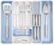 nuovva Cutlery Drawer Organiser – Adjustable Utensil Tray for Drawers – Expandable Cutlery Set Holder – Compact Drawer Divider for Knives, Forks and Spoons – White & Sky Blue