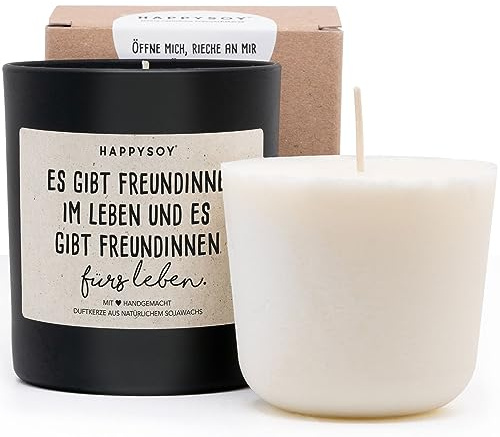 Duftkerze + Refill Wachs - HAPPYSOY Freundin Duftkerze im Glas mit Spruch für die Freundschaft - Geschenk beste Freundin - Dankeschön Geschenke - handgemacht und nachhaltig