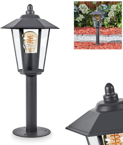HOFSTEIN Außenwegeleuchte Moskau, Sockelleuchte aus Metall/Glas in Anthrazit/Klar, Wegeleuchte im Landhaus/Antik/Retro/Vintage-Design für Garten, Außenbereich, Hof, Terrasse, 43 cm, E27, IP44