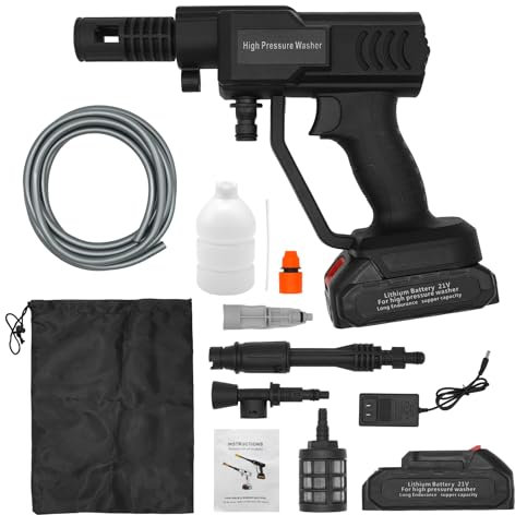 Fai Top Pistola portatile, batteria ricaricabile, lancia in schiuma di neve, ugello di spruzzatura regolabile, pompa dell'acqua, tubo di 5 m - 2 x 1,5 Ah batteria