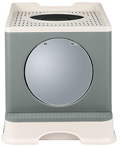 Caja de Arena para Caja de Arena Plegable Grande con Tapa, Bandeja de cajón y Pala de Arena Fácil de Limpiar Gran Capacidad (48 * 39 * 34cm-Gris)