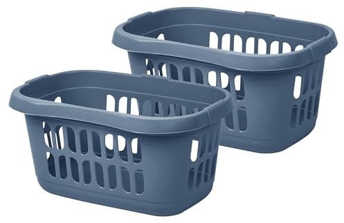 JMS we create smile (Set of 2) Plastic Rectangular Hipster Laundry Baskets for Washing Clothes Linen Storage Basket Organiser for Bathroom Laundry Room, Kids Nursery (Midnight Navy)