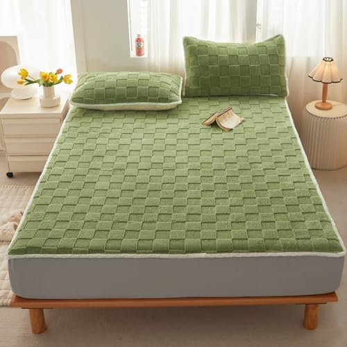 FCLDESHOP atmungsaktiv Spannbetttuch,Warme und hautfreundliche Bettwäsche aus Korallensamt, einfarbiger weicher Boxspring-Matratzenschutz, grün, 200 x 220 cm