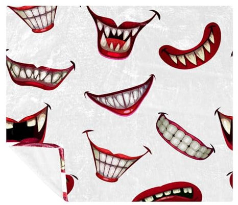 VAPOKF Creepy Monster Smiles with Red Lip Soft Cozy Throw Blanket for Adult and Kids, Lightweight Microfiber Fleece Blanket for Couch Bed Sofa Travel, 59x51