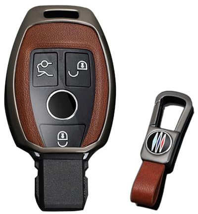 KUNIO Autoschlüssel Hülle Passt für Mercedes A B C E S G R Klasse AMG CLA GLC GLA GLK CLK GLE SLK GLS W204 W211 W164 Schlüsselhülle Metall Schlüsselschutz Schlüsselanhänger B Braun