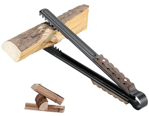 CAMPINGMOON BKMS-41 Pince à bois de cheminée avec griffes dentelées en forme de ciseaux pour feu de camp, foyer et feu de camp avec manche en bois