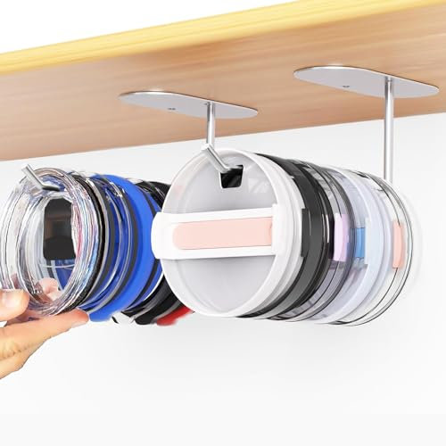 ZNNCO Lot de 2 organiseurs de couvercle de gobelet, design peu encombrant, rangement fin pour jusqu'à 8 couvercles, autocollant ou crochet pour couvercle de gobelet, armoires de cuisine sans