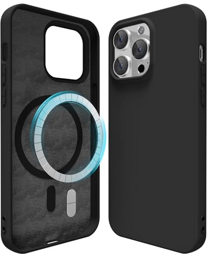 oakxco Silicone Case for iPhone 14 Pro Max Compatible with Magsafe Magnetic Wireless Charging, Slim Thin Soft Rubber Gel with Magnet, Matte TPU Mag Cover for Women Men, Black