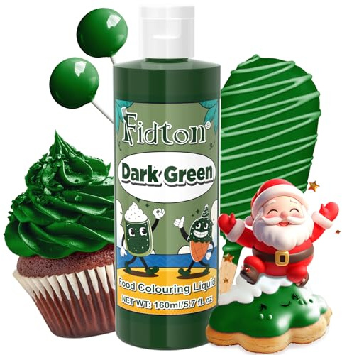 Food Colouring 160ml - Fidton Big Capacity Highly Concentrated Food Dye for Cake Decorating, Food Colouring Liquid for Fondant, Icing, Macaroons, Donuts, Muffins, Food Coloring Slime Dye - Dark Green