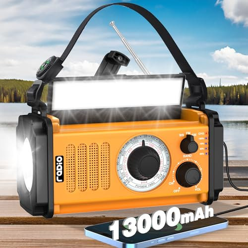 Radio météo d'urgence à manivelle 48100 mWh, radio NOAA/AM/FM, radio dynamo portable, lampe de poche et lampe de lecture, SOS, prise casque, boussole pour ouragan, tempête, camping, kit de survie en