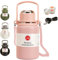 Pauzema Thermosflasche Baby unterwegs, 316 Edelstahl Isolierflasche 900ml mit Becher, 16h heiß / 26h kalt, Auslaufsicher | mit Traggurt und Griff, Kohlensäure Getränke - Rosa