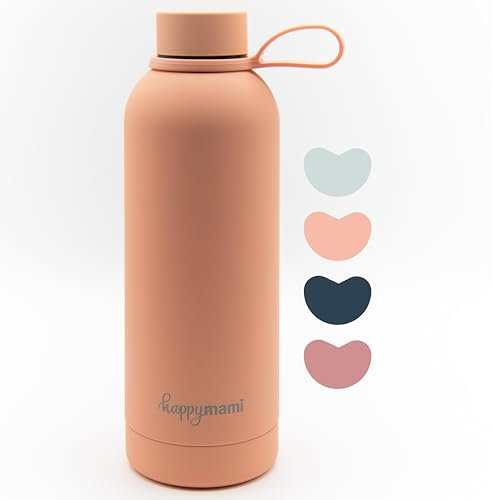 HappyMami, Termo Liquidos Bebe 500ml, Botella Acero Inoxidable, Cierre Hermético con Rosca, Incluye Asa para Transporte, Doble Pared Interna para Mantener Temperatura, (Violeta Seda)