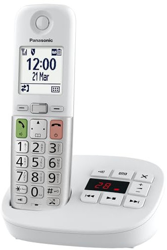 Panasonic KX-TGU430EXW Telefono Cordless Digitale con Segreteria Telefonica, Unità Base e 1 Ricevitore, Display LCD, Fav Call, Torcia, Compatibile con Apparecchi Acustici, Bianco e Argento