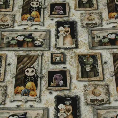 Stoff Meterware Halloween Baumwolle - 1 Meter, Kostüm, Fasching, Karneval, Kissen, Kinder, Bekleidung, Basteln, Nähen, Deko (Bilderrahmen Vampir)