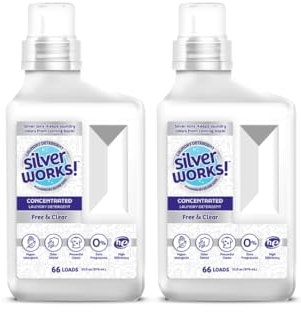 SilverWorks! Leistungsstarkes Waschmittel zur Geruchsbeseitigung, Silberionen-Technologie, Wäsche-Geruchsbeseitiger für Kleidung, reinigt, desodoriert und schützt, 975 ml, 66 Waschladungen, frei und