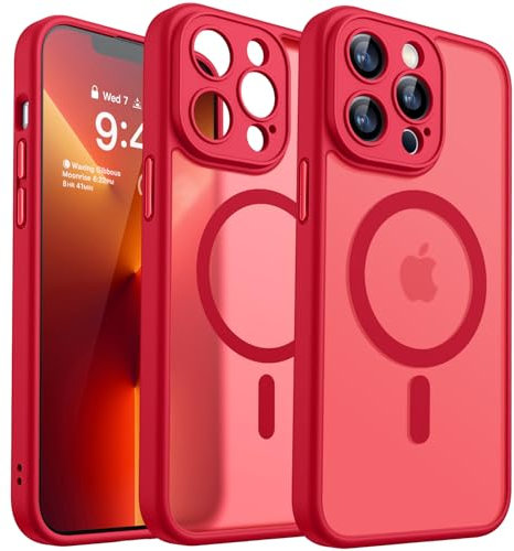 CANSHN 2024 Neu für iPhone 13 Pro Hülle mit Kameraschutz für Magsafe (TOP Militärschutz & Magnetkraft) Extrem Haltbarkeit Hülle iPhone 13 Pro Case Stoßfest, Rot