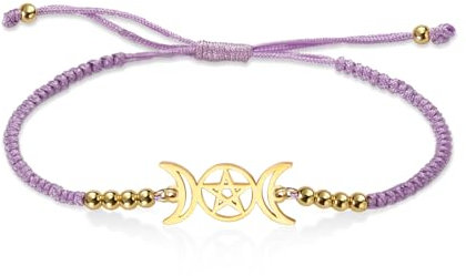 VASSAGO Triple Moon Goddess Armband für Frauen Wicca Pentagram Amulett Handgemachtes geflochtenes Mond Pentakel Armband Seil Schnur Armband Pagan Schmuck (Lila)