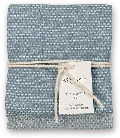 Aspegren Geschirrtuch Gastro 50 x 70 cm, zweifarbiges Set mit 2 in 100% Bio-Baumwolle, hergestellt in Indien (Jeansblau)