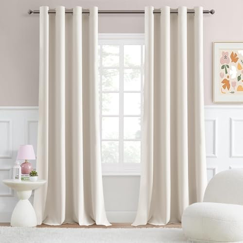MRTREES Extra Lange Gardinen und Vorhänge Wohnzimmer Modern Hellbeige 2er Set, Vorhang Creme Blickdicht mit Stange 300 cm Lang, 140 cm Breit, Ösen Gardinen Schlafzimmer Thermogardinen