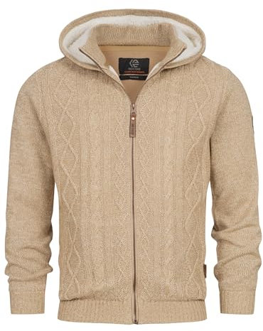 Indicode Herren INRandolph Strickjacke mit Kapuze und Reißverschluss | Cardigan Feinstrickjacke für Männer Cornstalk, S