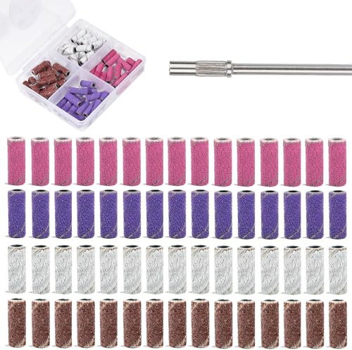 60 PCS Small Sanding Bands for Nail Drill, Drill Bits Nail File Sanding Bands with 3.1 MM Mandrel Bit Fine Efile Buffing Bands (4 Colors)