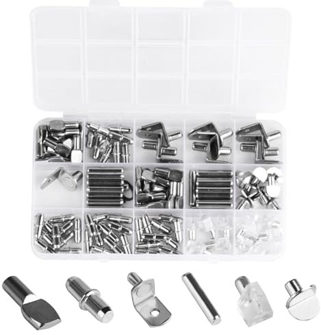 Lot de 130 chevilles de support d'étagère en métal pour meubles, bibliothèques, étagères de cuisine, armoires de cuisine, 6 tailles