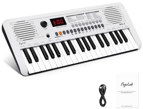 POGOLAB MK-2 Mini Keyboard Piano, Elektronisches Kinderkeyboard mit 37 Tasten, 40 Liedern, 200 Sounds, 200 Rhythmen, Digitalpiano mit MIDI-Funktion, Tragbares E-Piano (19,3 x 7,3 x 1,9 Zoll)(Weiß)