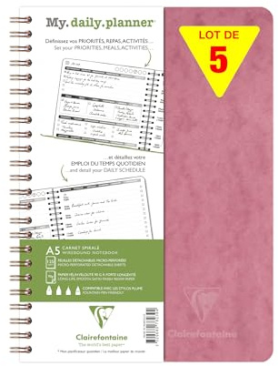 Clairefontaine 782396Cpack - Packung 5x My daily planner,Kollektion Age Bag, DIN A5 14,8x21cm, 250 abtrennbare Seiten (125 Blatt) 90g dot Rosa, 1 Pack