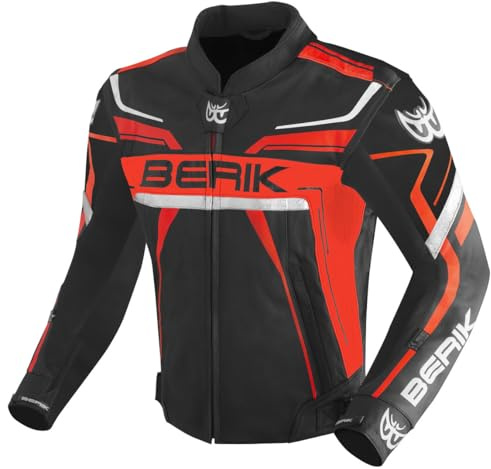 Berik Absolute Race Motorrad Lederjacke, schwarz/neon-rot, 50