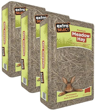 Extra Select Premium Meadow Hay for Small Animals - UK Sourced ideal Rabbit Food, Hay for Guinea Pigs, Hedgehogs, etc - 1kg (Pack of 3)
