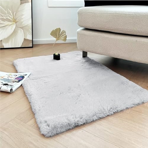 Latepis Tapis Doux Chambre Gris 60x90 cm Fausse Fourrure Salon Petit Tapis Descente de Lit Lavable Poil Ras Rectangulaire