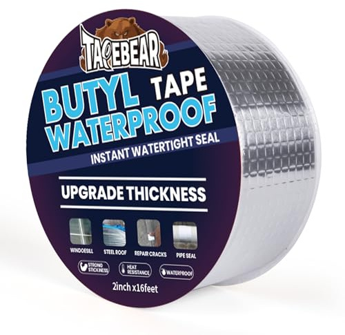 TAPEBEAR Butylband 50mm x 5m, 1,3mm stark, Aluminium-Dichtungsband | für Dach, Rohr, Boot, Fenster, wasserfest, UV-beständig