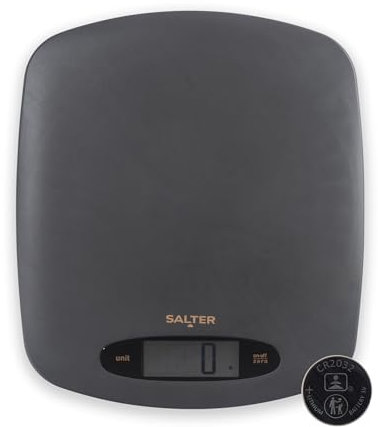 Salter Pebble Digital Kitchen Scale – Electronic Baking Scale, ‘Add & Weigh’ Tare Function, Aquatronic Function, Measures Liquids, 5kg Capacity, Metric/Imperial Measures, LCD Display, Grey