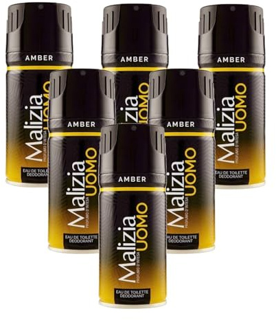 Malizia Uomo Parfüm d'Intesa Deodorant Spray 150 ml – Eau de Toilette für Herren, intensiver und langanhaltender Duft, Frische für den ganzen Tag (Amber 6 Einheiten)