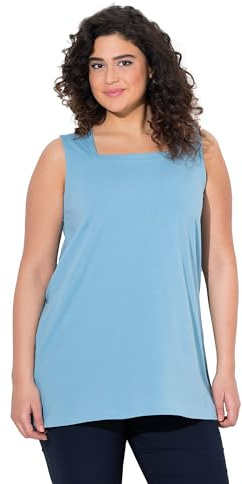 Ulla Popken Damen große Größen Übergrößen Plus Size Longtop, Classic Fit, Carré-Ausschnitt, ärmellos helles Petrol 58+ 807310714-58+