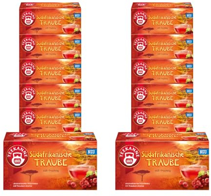 TEEKANNE Südafrikanische Traube Früchtetee – 12er Pack (12×18 Beutel) – Aromatisierter Tee mit Traube, Hibiskus, Apfel, Hagebutte – Süß-Fruchtige Vielfalt – Rainforest-Alliance Zertifiziert